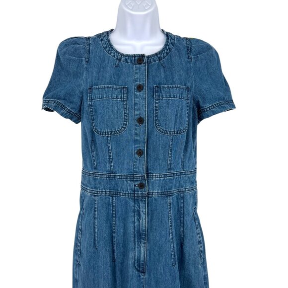 J.Crew Point Sur Patch-Pocket Utility Blue Denim Short Sleeve Romper Size 4 - Picture 3 of 14